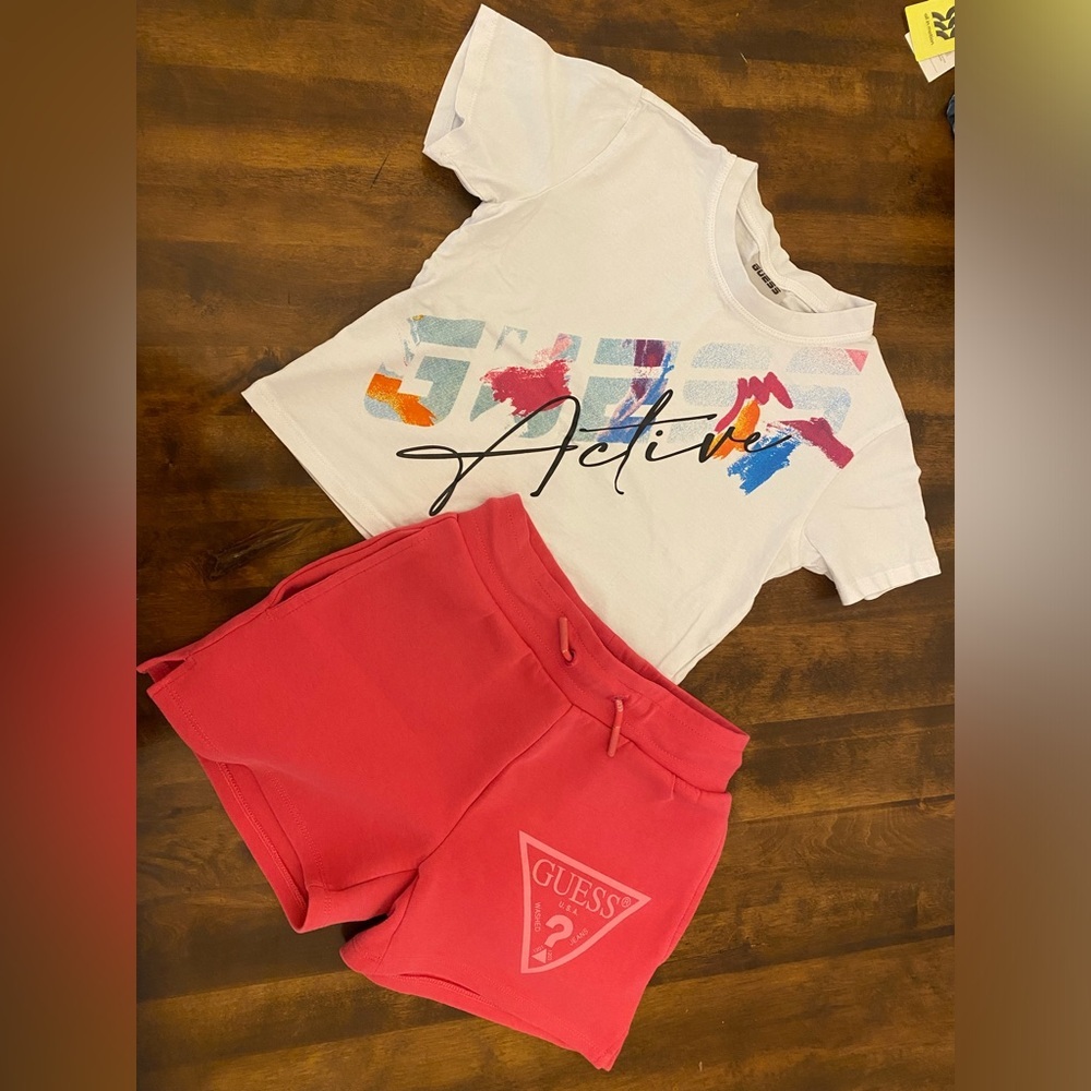 Guess White Tee with Pink Shorts